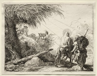 Ucieczka do Egiptu: Święta Rodzina i Palma. autorstwa Giovanni Domenico Tiepolo