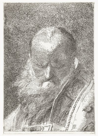 Kleryk z łysą głową w ornacie Kolekcja głów (tytuł serii) Raccolta di Teste (tytuł serii) autorstwa Giovanni Domenico Tiepolo