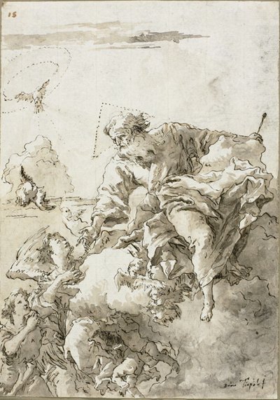 Bóg Ojciec wspierany przez anioły w chmurach, ja autorstwa Giovanni Domenico Tiepolo