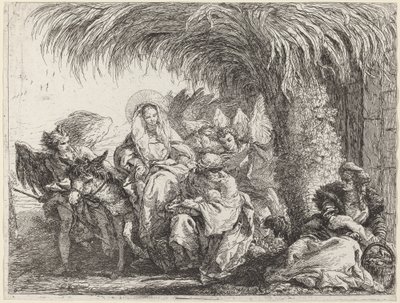 Józef klęka z Dzieciątkiem przed Maryją na Osiołku autorstwa Giovanni Domenico Tiepolo