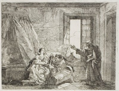 Józef mówi Marii o ich zbliżającym się wyjeździe, tablica czwarta z Ucieczki do Egiptu autorstwa Giovanni Domenico Tiepolo