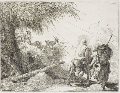 Józef i Maria w drodze z pasterzem i jego trzodą, tablica jedenasta z „Ucieczki do Egiptu” autorstwa Giovanni Domenico Tiepolo