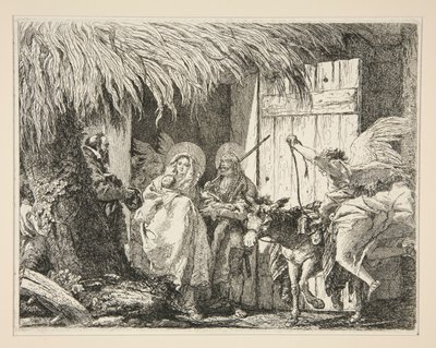 Józef i Maryja przed domem, z cyklu Idee pittoresche sopra la fuga in Egitto (Ucieczka do Egiptu) autorstwa Giovanni Domenico Tiepolo