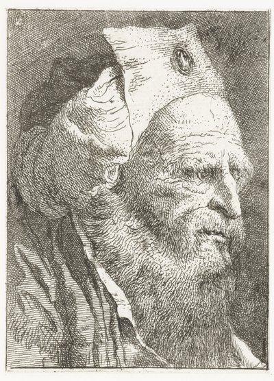 Mężczyzna w podkręconym kapeluszu Kolekcja głów (tytuł serii) Raccolta di Teste (tytuł serii) autorstwa Giovanni Domenico Tiepolo