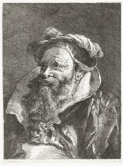 Mężczyzna z głową satyra na sprzączce Kolekcja głów (tytuł serii) Raccolta di Teste (tytuł serii) autorstwa Giovanni Domenico Tiepolo