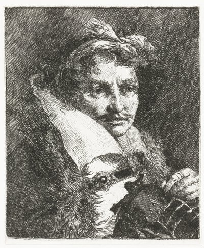 Mężczyzna z wąsami i kaskiem Kolekcja głów (tytuł serii) Raccolta di Teste (tytuł serii) autorstwa Giovanni Domenico Tiepolo