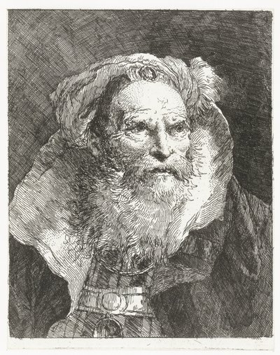 Mężczyzna w turbanie i wysokiej stójce Kolekcja głów (tytuł serii) Raccolta di Teste (tytuł serii) autorstwa Giovanni Domenico Tiepolo