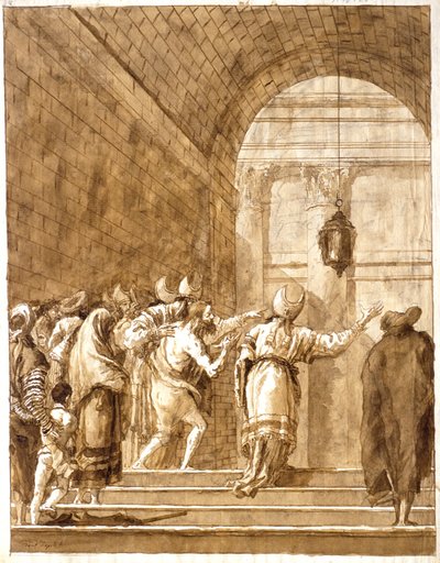 Nabuchodonozor powracający z pustkowia do swojego pałacu autorstwa Giovanni Domenico Tiepolo