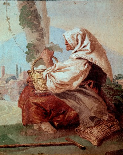 Stara wieśniaczka z koszem jajek z „Foresterii” (Pensjonat) autorstwa Giovanni Domenico Tiepolo