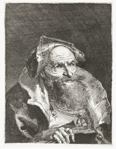 Stary człowiek z łańcuchem i książką Kolekcja głów (tytuł serii) Raccolta di Teste (tytuł serii) autorstwa Giovanni Domenico Tiepolo