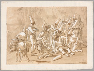 Punchinello upada na drodze autorstwa Giovanni Domenico Tiepolo