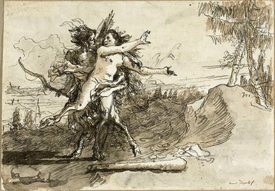 Satyr zaskakuje satyress autorstwa Giovanni Domenico Tiepolo