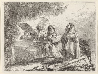 Lot, Święta Rodzina wędrująca z Aniołem autorstwa Giovanni Domenico Tiepolo