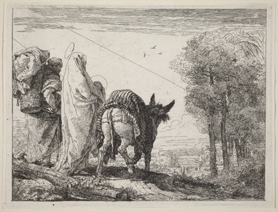Ucieczka ze Świętą Rodziną po lewej autorstwa Giovanni Domenico Tiepolo