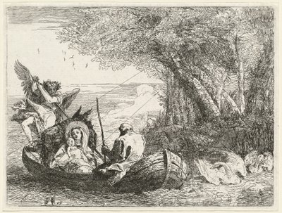 Przeprawa Świętej Rodziny przez rzekę autorstwa Giovanni Domenico Tiepolo
