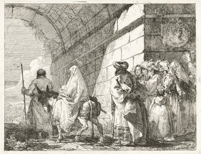 Święta Rodzina przechodzi pod łukiem miejskim autorstwa Giovanni Domenico Tiepolo