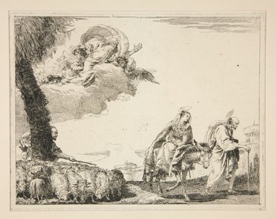 Święta Rodzina, z cyklu Malownicze idee nad ucieczką do Egiptu (Ucieczka do Egiptu) autorstwa Giovanni Domenico Tiepolo
