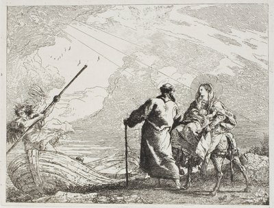 Święta Rodzina nad brzegiem rzeki, tablica czternasta z Ucieczki do Egiptu autorstwa Giovanni Domenico Tiepolo