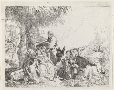 Odpoczynek w locie z adorującymi aniołami autorstwa Giovanni Domenico Tiepolo