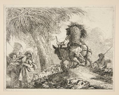 Dziewica z Dzieciątkiem z Józefem z cyklu Idee pittoresche sopra la fuga in Egitto (Ucieczka do Egiptu) autorstwa Giovanni Domenico Tiepolo