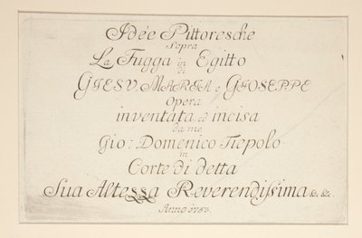 Strona tytułowa z cyklu Malownicze idee nad ucieczką do Egiptu autorstwa Giovanni Domenico Tiepolo