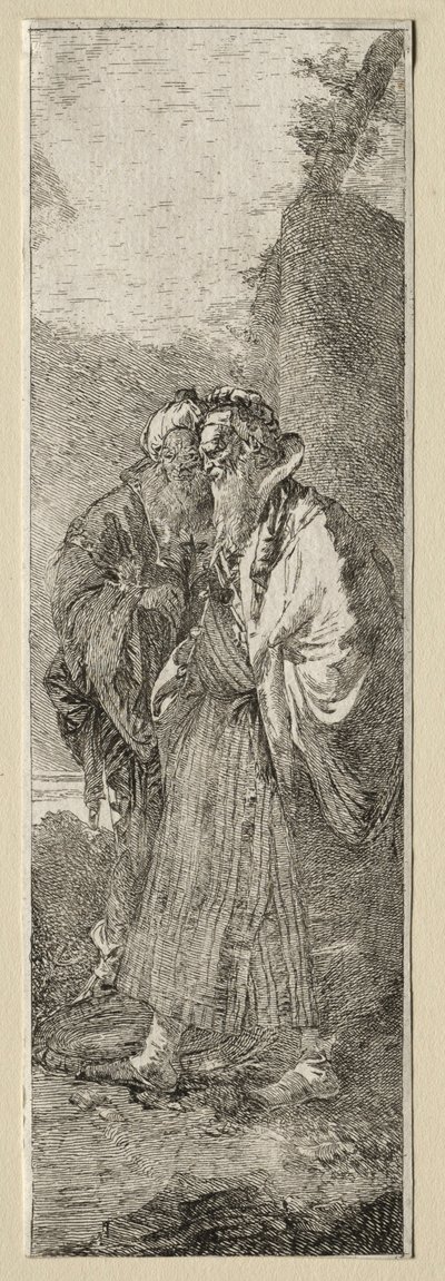 Dwóch starych ludzi w krajobrazie. autorstwa Giovanni Domenico Tiepolo