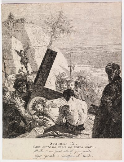 Via crucis - Stacja IX. Jezus upada po raz trzeci autorstwa Giovanni Domenico Tiepolo