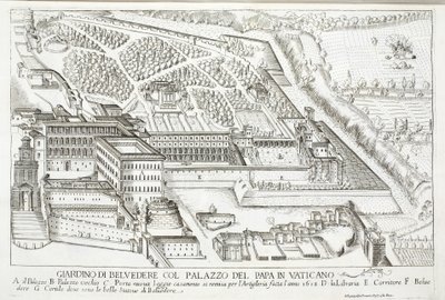 Widok na ogrody Belvedere w Pałacu Papieskim, Watykan autorstwa Giovanni Domenico de