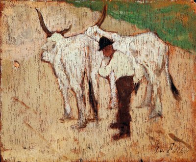Pasterz i bydło, Giovanni Fattori (1825-1908), olej na panelu autorstwa Giovanni Fattori