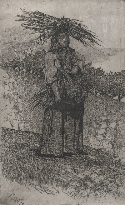 Chłopka zbierająca patyki, 1884-1908. autorstwa Giovanni Fattori