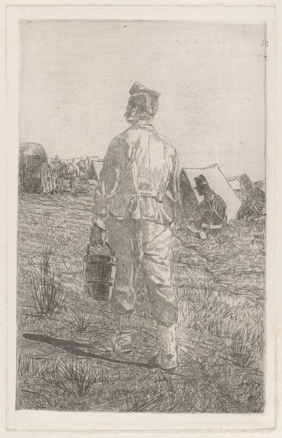 Żołnierz z wiadrem, widziany od tyłu autorstwa Giovanni Fattori