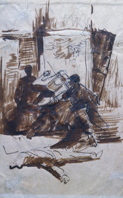 Żołnierze w akcji w domu autorstwa Giovanni Fattori