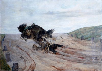 Stopa na koniu Koń upada. Obraz Giovanniego Fattori (1825-1908) 1878-1879 Wym.90x130 cm Florencja, Galeria Sztuki Współczesnej autorstwa Giovanni Fattori
