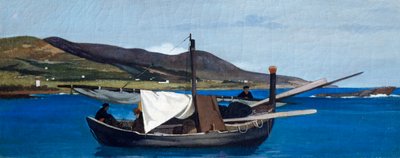Końcówka Romito z łodzią i rybakami, Giovanni Fattori (1825-1908), olej na desce, 22,5x56,5 cm autorstwa Giovanni Fattori
