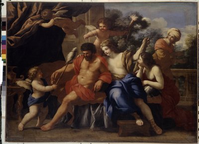 Herkules i Omphale (Herkules i Omphale). Obraz Giovanniego Francesco Romanelli (1610-1662), olej na płótnie, ok. 1650 r. Sztuka włoska autorstwa Giovanni Francesco Romanelli