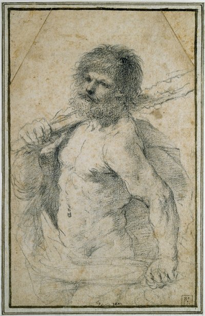 Herkules, 1555 - 1666 (czarna kreda na złamanym białym papierze) autorstwa Giovanni Francesco Barbieri