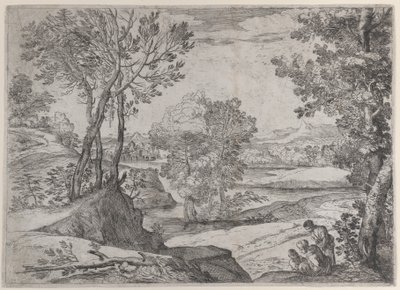 Rodzina siedząca nad rzeką, 1643 r. autorstwa Giovanni Francesco Grimaldi