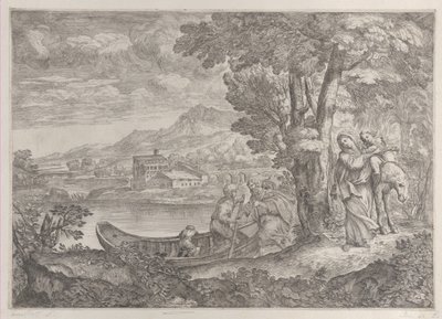 Krajobraz z ucieczką do Egiptu w latach 1626-80. autorstwa Giovanni Francesco Grimaldi