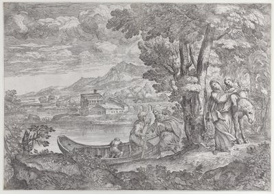 Krajobraz z ucieczką do Egiptu, 1626-80., 1626-80. autorstwa Giovanni Francesco Grimaldi