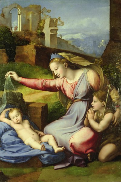 Virgin of the Veil (Dziewica Niebieskiego Diademu) autorstwa Giovanni Francesco Penni