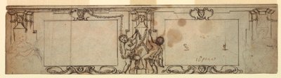 Rysunek, projekt rzeźbionej boazerii, 1650 r. autorstwa Giovanni Francesco Romanelli