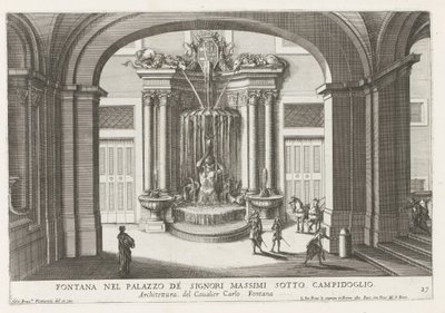 Fontein in de binnenplaats van het Palazzo Massimo di Rignano te Rome Fontanna w Palazzo de Signori Massimi pod Campidoglio (tytuł na obiekcie) Fontanny w pałacach i ogrodach Rzymu (tytuł serii) Fonteinen in de paleizen en tuinen van Rome (poważne autorstwa Giovanni Francesco Venturini