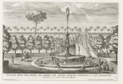 Fontein in de tuinen van Villa Doria Pamphilj te Rome Fontanna zwana królową w ogrodzie księcia Pamphilio w San Pancratio (tytuł na obiekcie) Fontanny w pałacach i ogrodach Rzymu (tytuł serii) Fonteinen in de paleizen en tuinen v autorstwa Giovanni Francesco Venturini