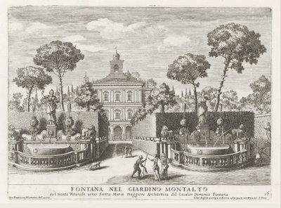 Fonteinen in de tuinen van de Villa Montalto Negroni te Rome Fontanna w ogrodzie Montalto (...) (tytuł na obiekcie) Fontanny w pałacach i ogrodach Rzymu (tytuł serii) Fonteinen in de paleizen en tuinen van Rome (tytuł serii) autorstwa Giovanni Francesco Venturini
