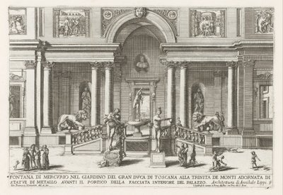 Loggia en tuin van de Villa Medici te Rome Fontanna Merkurego w ogrodzie Wielkiego Księcia Toskanii w Trinita de Monti (...) (tytuł na obiekcie) Fontanny w pałacach i ogrodach Rzymu (tytuł serii) Fonteinen in de paleizen en tuinen van Rome (se autorstwa Giovanni Francesco Venturini