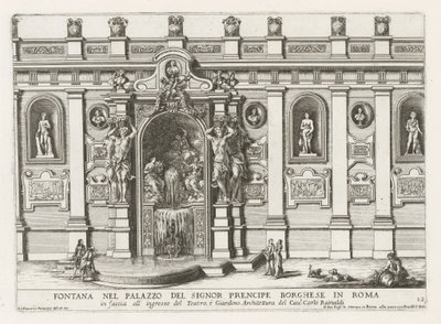 Nymphaeum in de binnenplaats van het Palazzo Borghese te Rome Fontanna w pałacu signor prencipe Borghese w Rzymie (...) (tytuł na obiekcie) Fontanny w pałacach i ogrodach Rzymu (tytuł serii) Fonteinen in de paleizen en tuinen van Rome (seria autorstwa Giovanni Francesco Venturini