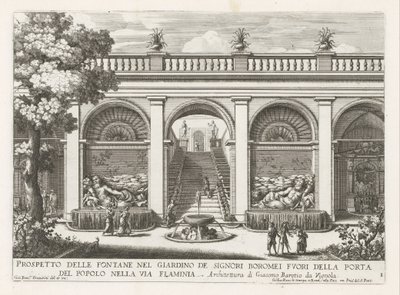 Tuin van een paleis te Rome Prospekt fontann w ogrodzie panów Boromei (...) (tytuł na obiekcie) Fontanny w pałacach i ogrodach Rzymu (tytuł serii) Fonteinen in de paleizen en tuinen van Rome (tytuł serii) autorstwa Giovanni Francesco Venturini