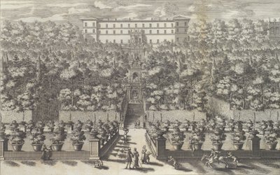 Widok na Pałac z Piętra Ogrodu z fontannami ..., 1691 lub później. autorstwa Giovanni Francesco Venturini