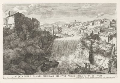 Waterval in de rivier de Aniene w Tivoli Widok na główny wodospad rzeki Aniene w mieście Tivoli (tytuł na obiekcie) Fontanny ogrodu Estense w Tivoli (tytuł serii) Fonteinen in de tuinen van Villa d