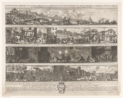 Optocht om Rome vrij te maken van de pest Zlecenia staranności i naprawy wykonane z korzyścią powszechną przez ojca Pietra di N.S. PP. Aleksander VII. et emin.mi SS. card.li z S. congr.me della sanita, aby uwolnić miasto Rzym od zarazy (tytuł na o autorstwa Giovanni Giacomo de